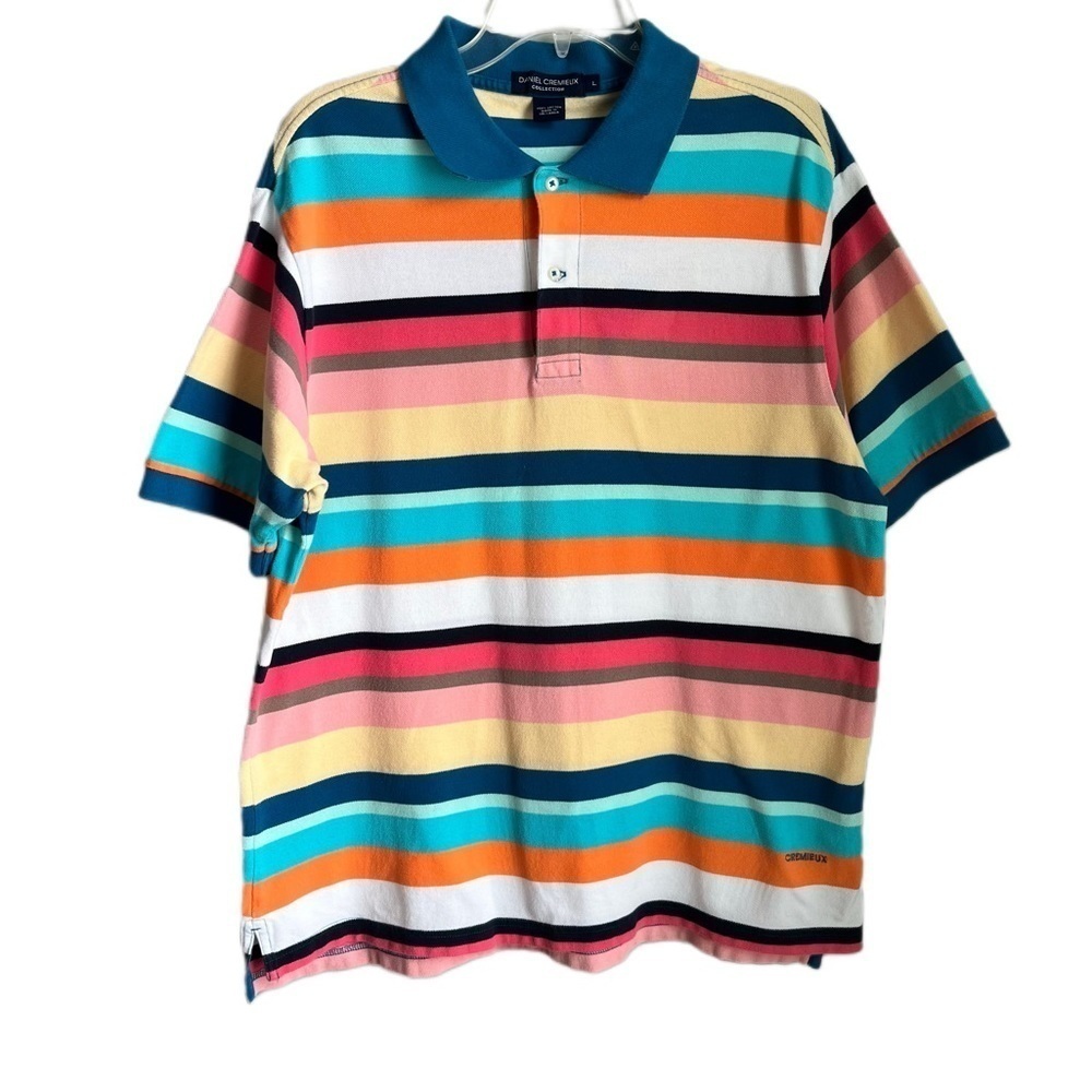 Daniel Cremieux Men's size Large Colorful Striped Short Sleeve Polo